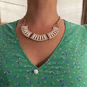 Park Lane Rose Gold Necklace | Cream & Crystal Accents | Elegant Statement Piece